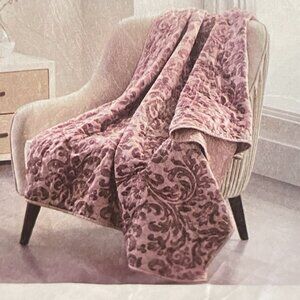 New Martha Stewart Quilted Throw Blanket Pink Burgundy Damask Velvet NWT Macy's